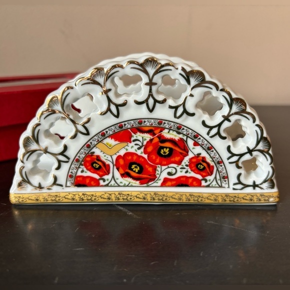 NEW Poppy Themed Napkin Holder Fine China Kosenberg Germany - Picture 4 of 11